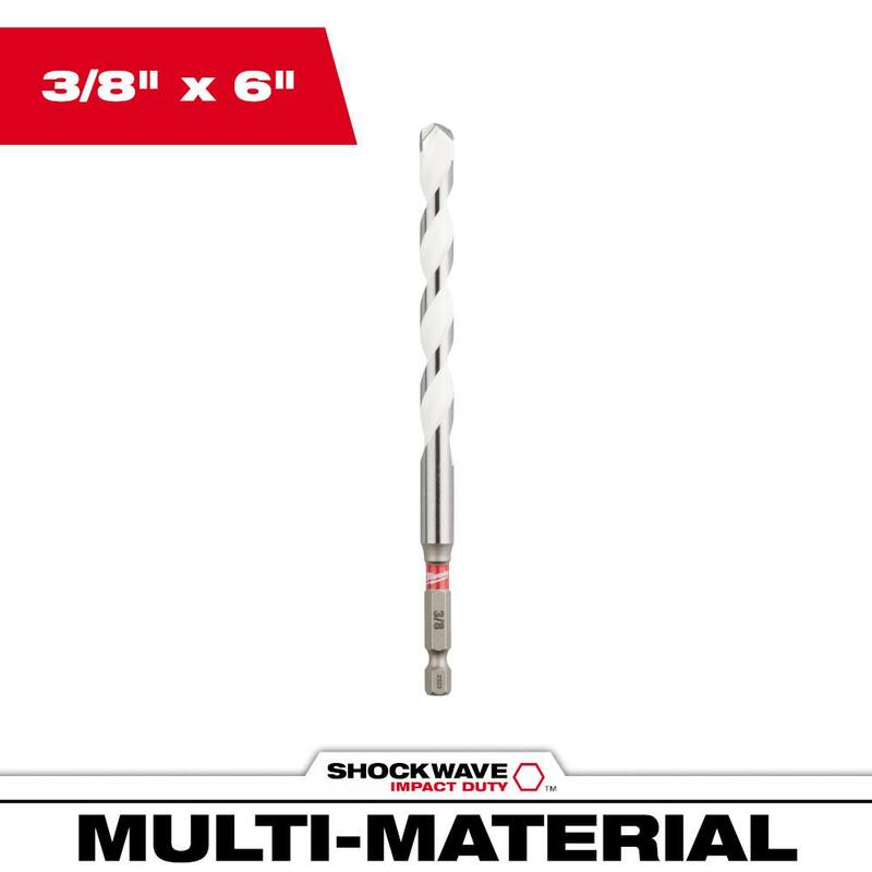 Milwaukee Broca de carburo SHOCKWAVE para múltiples materiales de 3/8 pulg. x 4 pulg. x 6 pulg. - 48-20-8890.