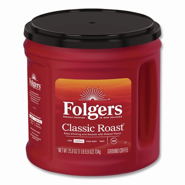 Folgers Coffee, Classic Roast, Ground, 30.5 oz Canister, PK6 - 2550020421CT
