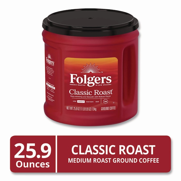 Folgers Coffee, Classic Roast, Ground, 30.5 oz Canister, PK6 - 2550020421CT