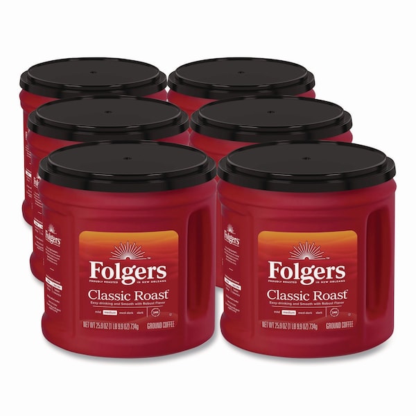 Folgers Coffee, Classic Roast, Ground, 30.5 oz Canister, PK6 - 2550020421CT