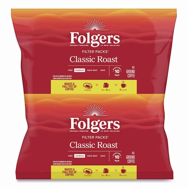 Folgers Coffee, Classic Roast, Filter Pack, Caffeinated, Ground, 3.42 lb, 40 PK - 2550006239