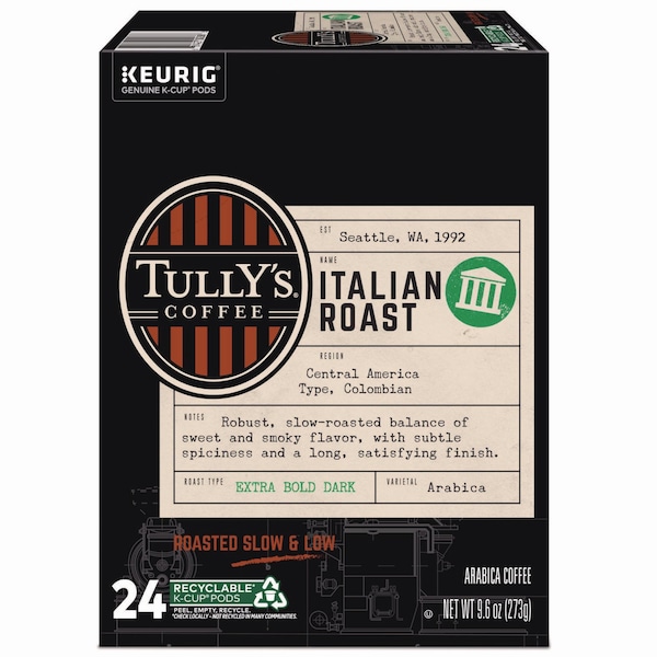 Tullys Coffee Italian Roast Coffee K-Cups, PK24 PK - 193019
