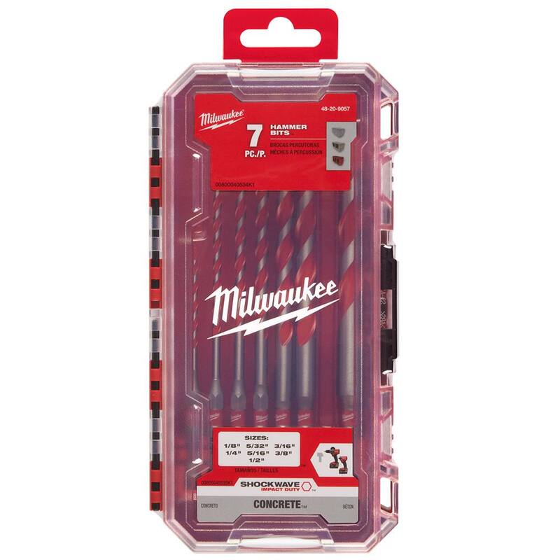 Juego de brocas para taladro de martillo de carburo Milwaukee SHOCKWAVE (7 piezas) para perforar concreto, piedra, albañilería - 48-20-9057