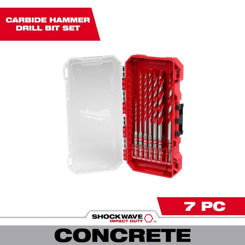 Juego de brocas para taladro de martillo de carburo Milwaukee SHOCKWAVE (7 piezas) para perforar concreto, piedra, albañilería - 48-20-9057