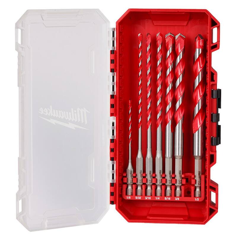 Juego de brocas para taladro de martillo de carburo Milwaukee SHOCKWAVE (7 piezas) para perforar concreto, piedra, albañilería - 48-20-9057