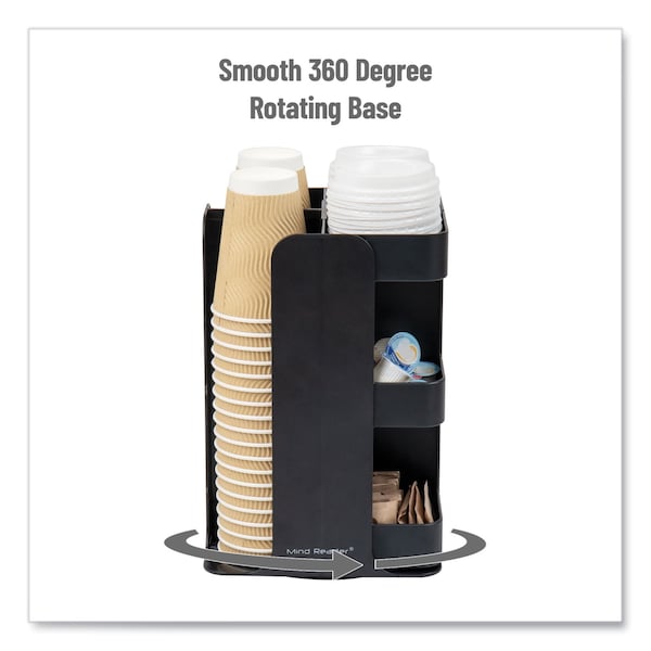 Mind Reader Anchor 8-Compartment Coffee Cup, Lid, and Condiment Carousel Countertop Organizer, 8x8x12, Black - CUPOSPIN-BLK