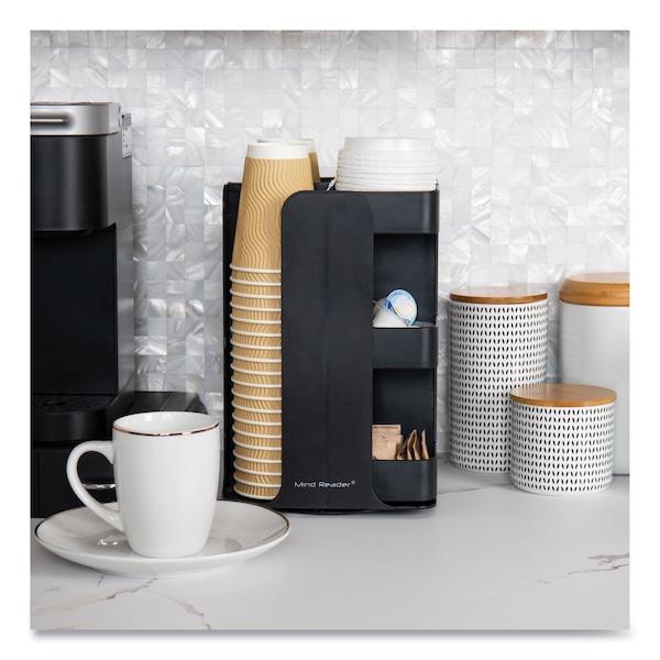 Mind Reader Anchor 8-Compartment Coffee Cup, Lid, and Condiment Carousel Countertop Organizer, 8x8x12, Black - CUPOSPIN-BLK
