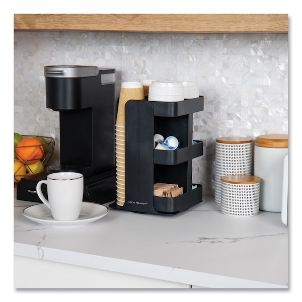 Mind Reader Anchor 8-Compartment Coffee Cup, Lid, and Condiment Carousel Countertop Organizer, 8x8x12, Black - CUPOSPIN-BLK