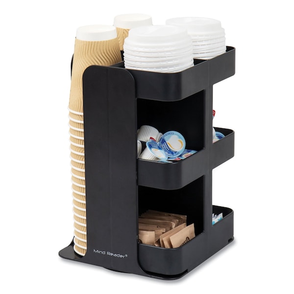 Mind Reader Anchor 8-Compartment Coffee Cup, Lid, and Condiment Carousel Countertop Organizer, 8x8x12, Black - CUPOSPIN-BLK