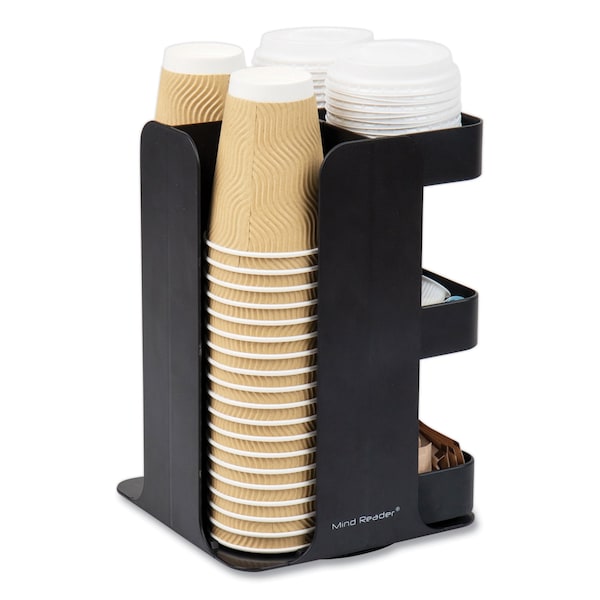Mind Reader Anchor 8-Compartment Coffee Cup, Lid, and Condiment Carousel Countertop Organizer, 8x8x12, Black - CUPOSPIN-BLK
