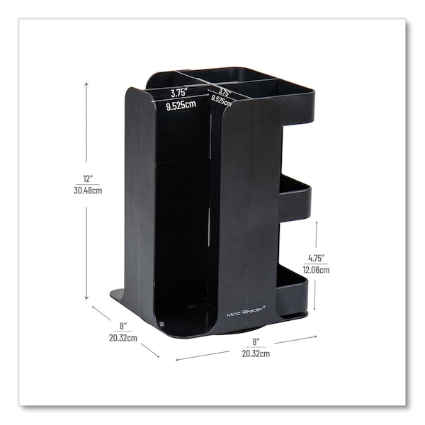 Mind Reader Anchor 8-Compartment Coffee Cup, Lid, and Condiment Carousel Countertop Organizer, 8x8x12, Black - CUPOSPIN-BLK