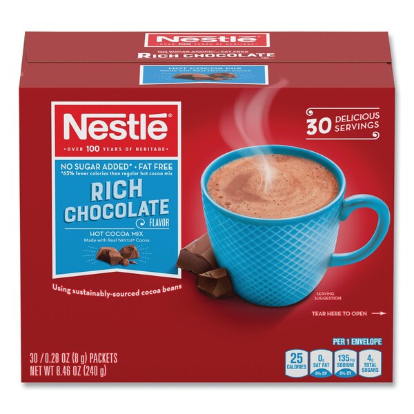 Nestl Hot Cocoa Mix, Rich Chocolate, 0.28 oz Packet, 180PK - 12240821