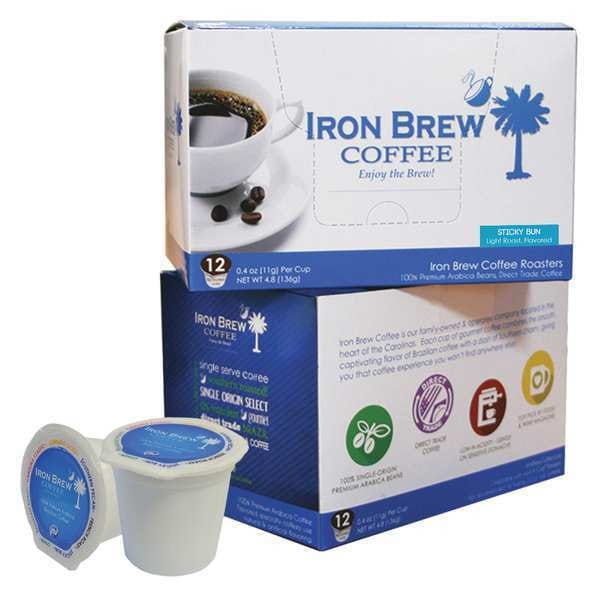 Iron Brew Coffee, Sticky Bun, Pod, Caffeinated, Ground, 4.8 oz, 12 PK - C-1CT-12SBSS