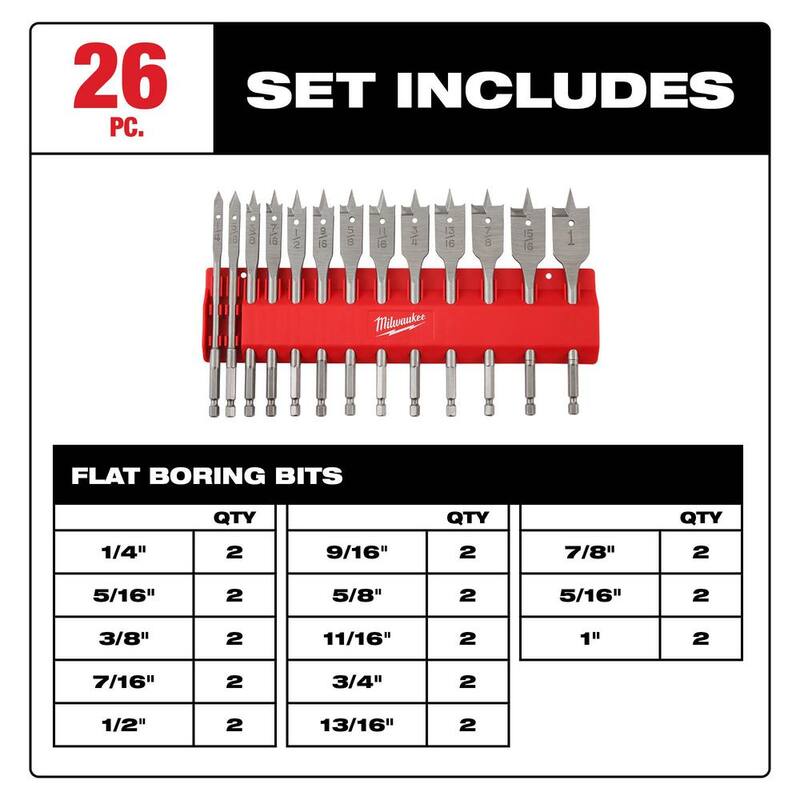 Set de brocas de pala de madera de alta velocidad de Milwaukee (26 piezas) - 48-27-1520-48-27-1520