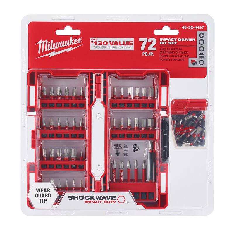 Set de Brocas para Taladro con Puntas de Acero Aleado de Impacto SHOCKWAVE de Milwaukee (72 piezas) - 48-32-4497