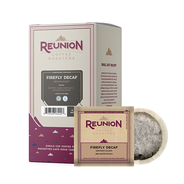 Reunion Coffee Roasters Firefly Decaf, SWP, RA, Soft Coffee Pods, PK96 PK - RI8202