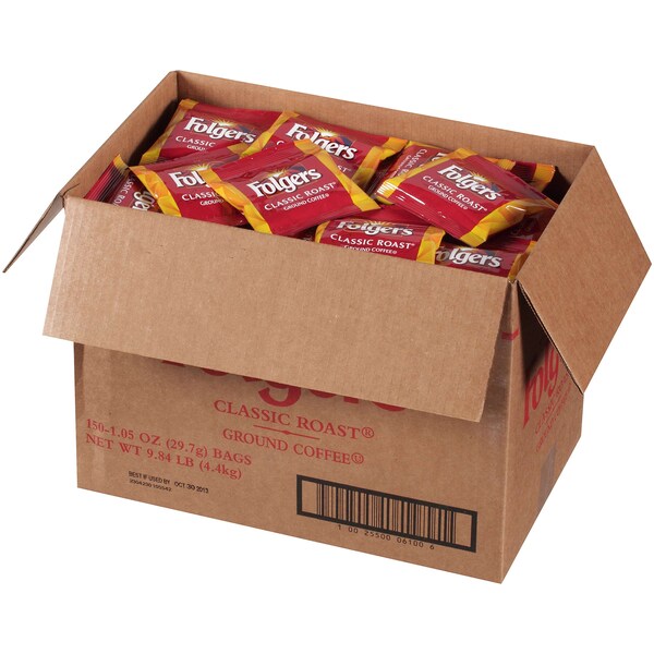 Folgers Caffeinated Fraction Regular Classic Roast Coffee 1.05 oz., PK150 - 2550006100