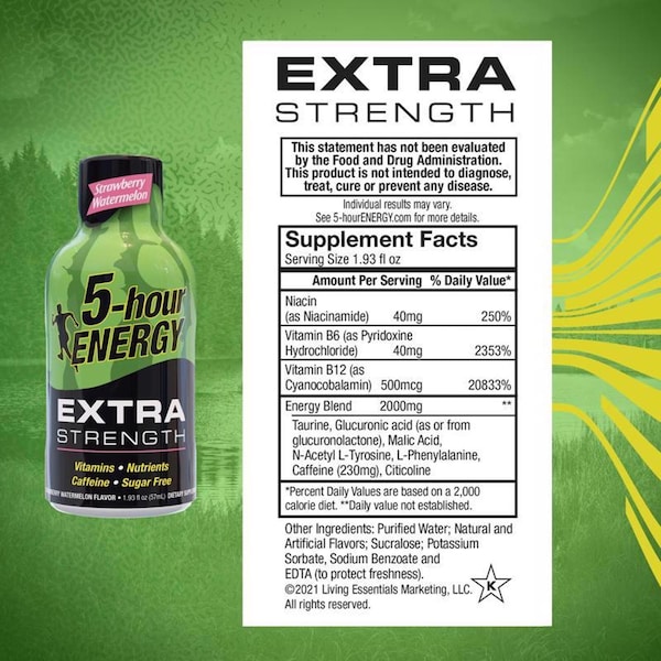5 Hour Energy 5-hour Energy Extra Strength Sugar Free Strawberry Watermelon Energy Shot 1.93 oz - 748125