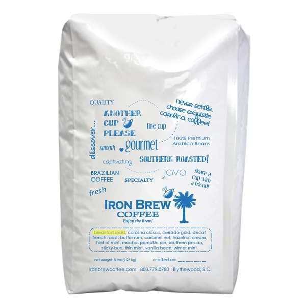 Iron Brew Coffee, Breakfast Roast, Bag, Decaffeinated, Ground, 5 lb - C-1CT5DCF