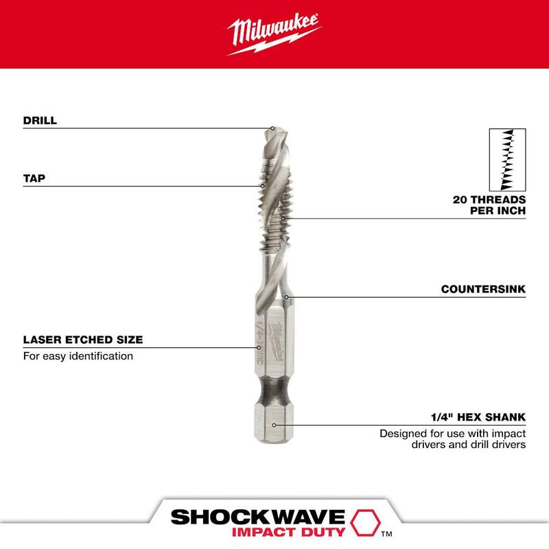 Broca roscadora de taladro con clasificación de impacto de acero Milwaukee SHOCKWAVE 1/4-20 UNC - 48-89-4873