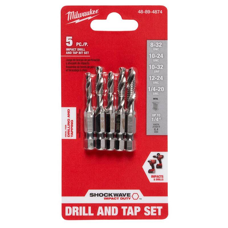 Set de brocas y machuelos de acero SAE Milwaukee SHOCKWAVE (5 piezas) - 48-89-4874E