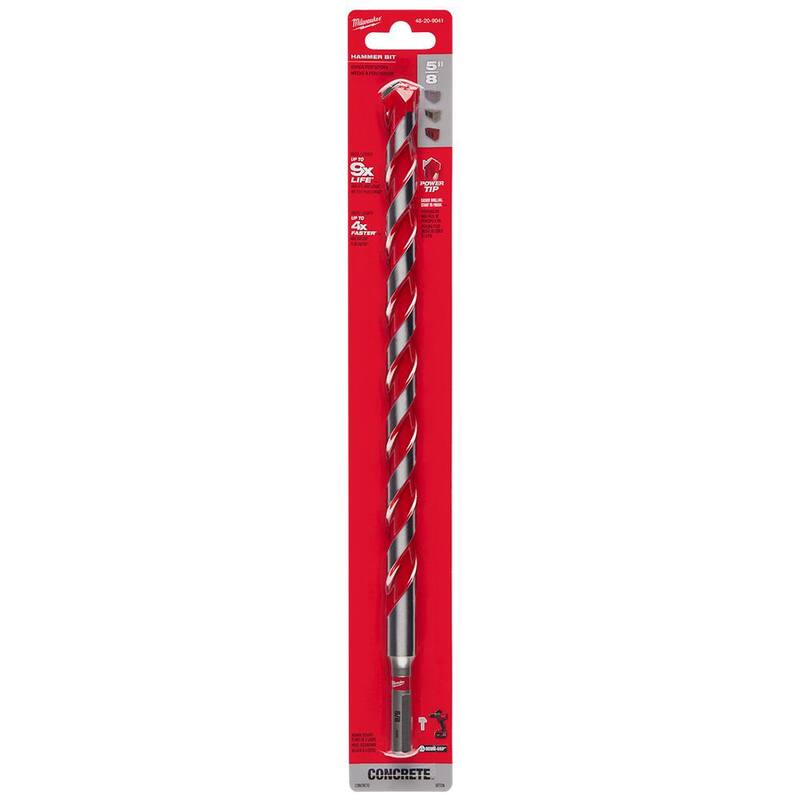 Broca de martillo de carburo de Milwaukee de 5/8 pulgadas x 10 pulgadas x 12 pulgadas - 48-20-9041