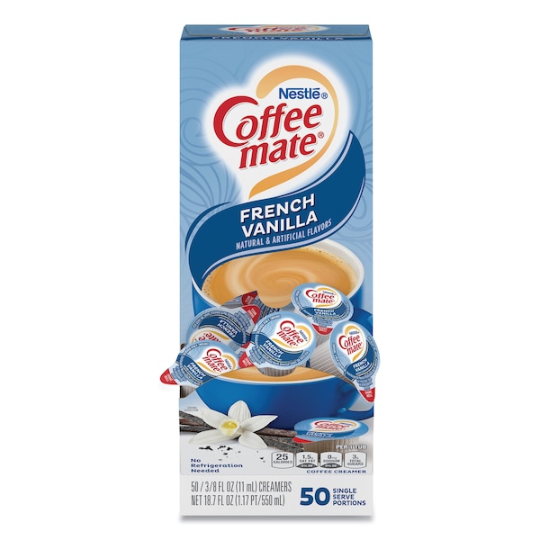 Coffee Mate Liquid Coffee Creamer, French Vanilla, 0.38 oz Mini Cups, PK50 - 35170