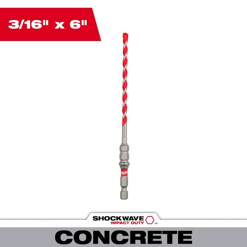 Broca de carburo SHOCKWAVE para martillo Milwaukee de 3/16 pulg. x 6 pulg. - 48-20-9096