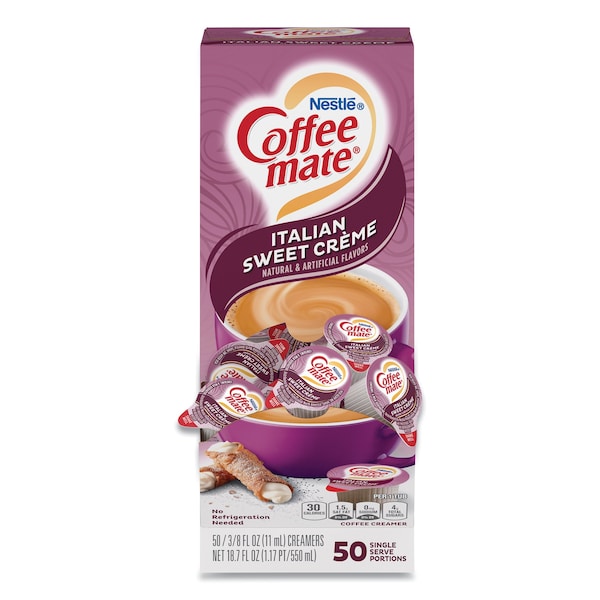 Coffee Mate Liquid Coffee Creamer, Italian Sweet Creme, 0.38 oz Mini Cups, PK50 - 5000084652
