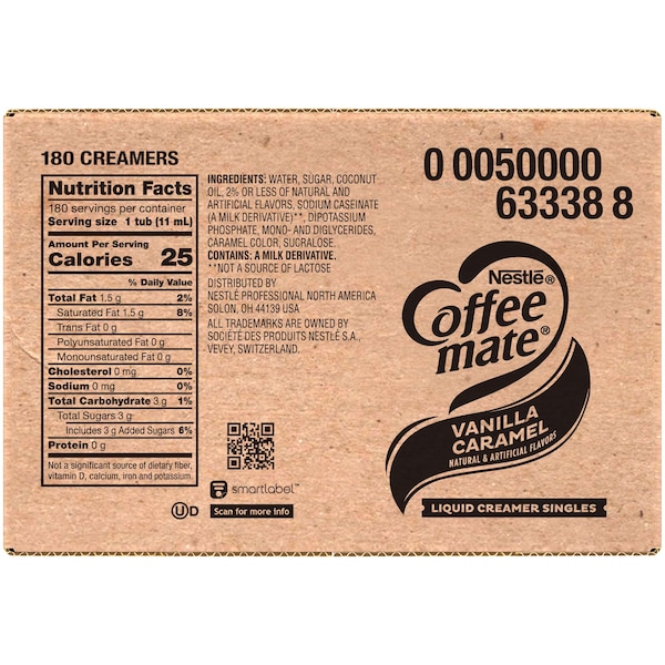 Coffee Mate Vanilla Caramel Single Serve Liquid Creamer .375 oz., PK180 - 00050000633388