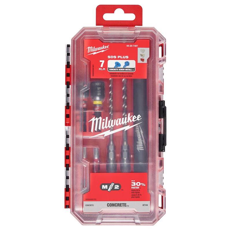 Juego de brocas para taladro y tornillos de concreto con punta de carburo SDS-PLUS de 1/4 pulg. x 5/32 pulg. de Milwaukee (7 piezas) - 48-20-7497