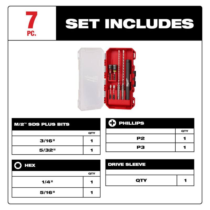Juego de brocas para taladro y tornillos de concreto con punta de carburo SDS-PLUS de 1/4 pulg. x 5/32 pulg. de Milwaukee (7 piezas) - 48-20-7497