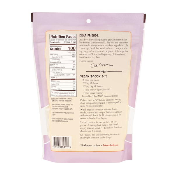 Bobs Red Mill Natural Foods Bob's Red Mill Kosher Coconut Flakes 10 oz. Bag, PK4 - 1130S104