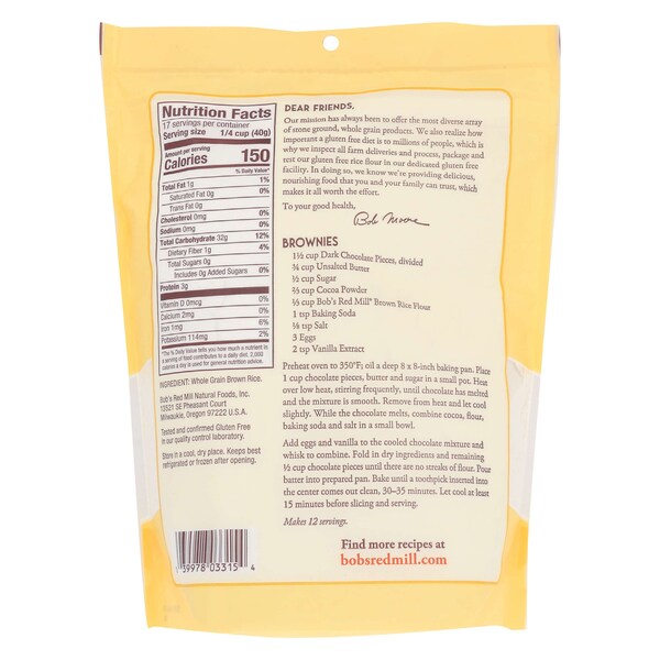 Bobs Red Mill Natural Foods Bob's Red Mill Brown Rice Flour 24 oz. Pouches, PK4 - 1460S244
