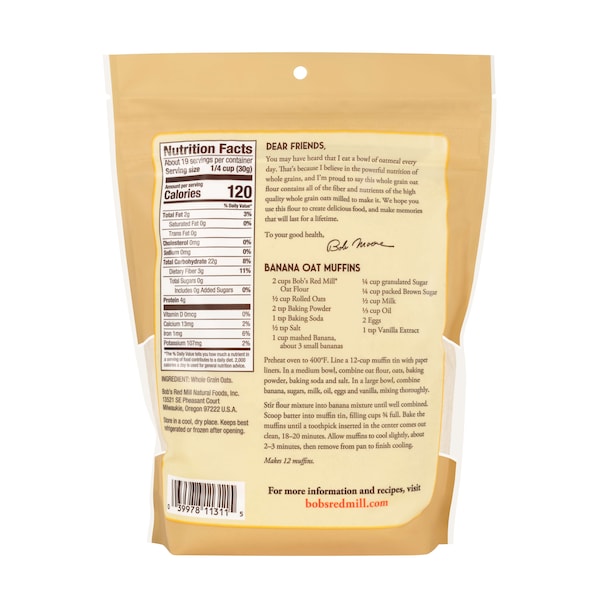 Bobs Red Mill Natural Foods Bob's Red Mill Oat Flour 20 oz. Resealable Pouches, PK4 - 1375S204