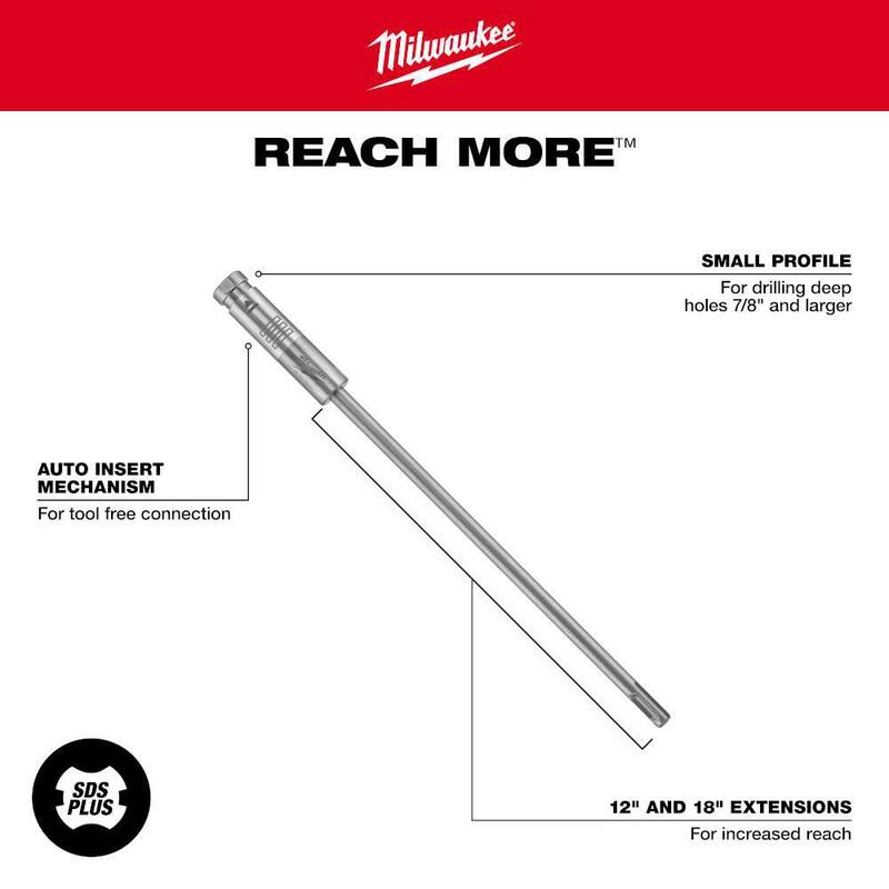 Extensión de broca de carburo Milwaukee PLUSLOK de 12 pulgadas SDS-PLUS - 48-20-6940