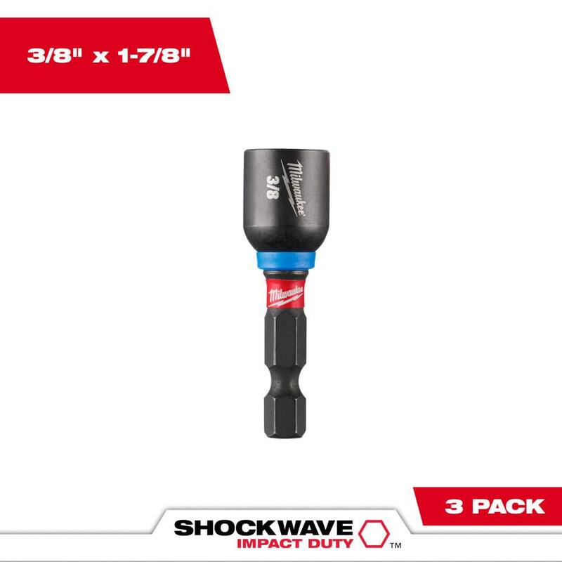 Milwaukee SHOCKWAVE Impact Duty 3/8 in. x 1-7/8 in. Alloy Steel Magnetic Nut Driver (Paquete de 3) - 49-66-4525