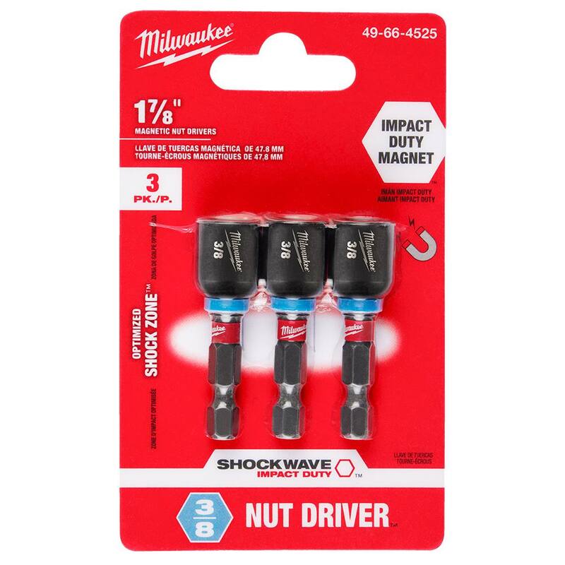 Milwaukee SHOCKWAVE Impact Duty 3/8 in. x 1-7/8 in. Alloy Steel Magnetic Nut Driver (Paquete de 3) - 49-66-4525
