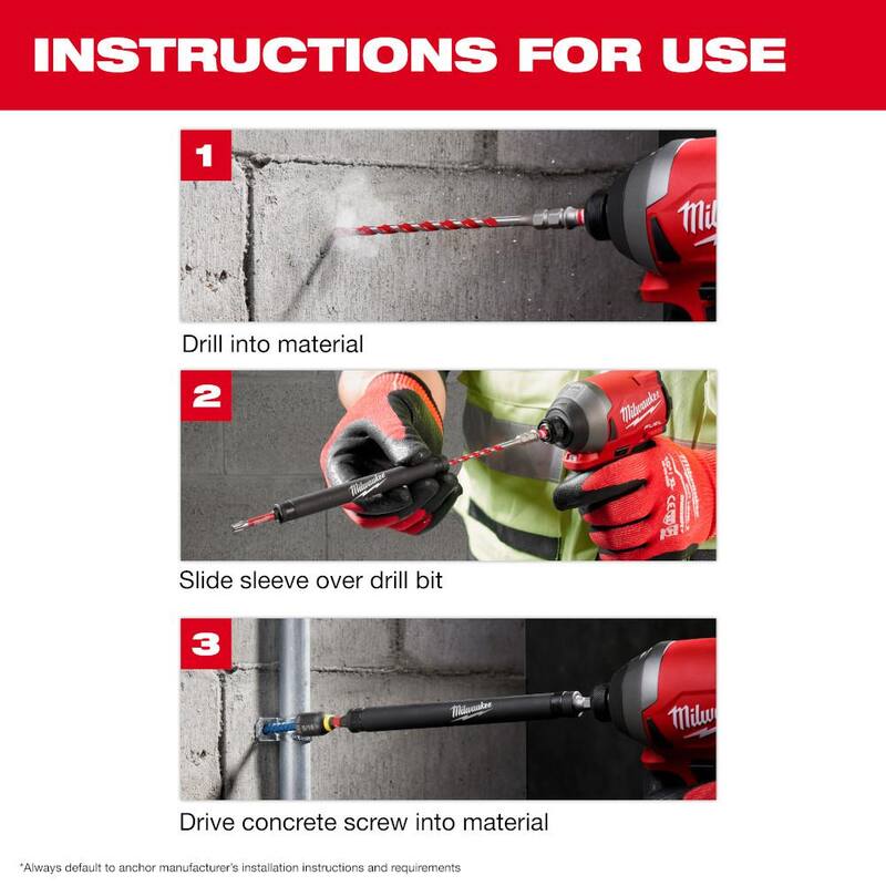 Kit de instalación de tornillos de concreto para taladro martillo de carburo de Milwaukee (7 piezas) - 48-20-9097