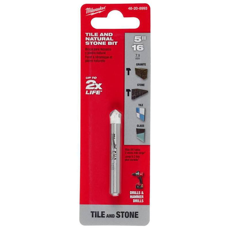 Broca de carburo de 5/16 pulgadas de Milwaukee para perforar piedra natural, granito, pizarra, cerámica y azulejos de vidrio - 48-20-8993