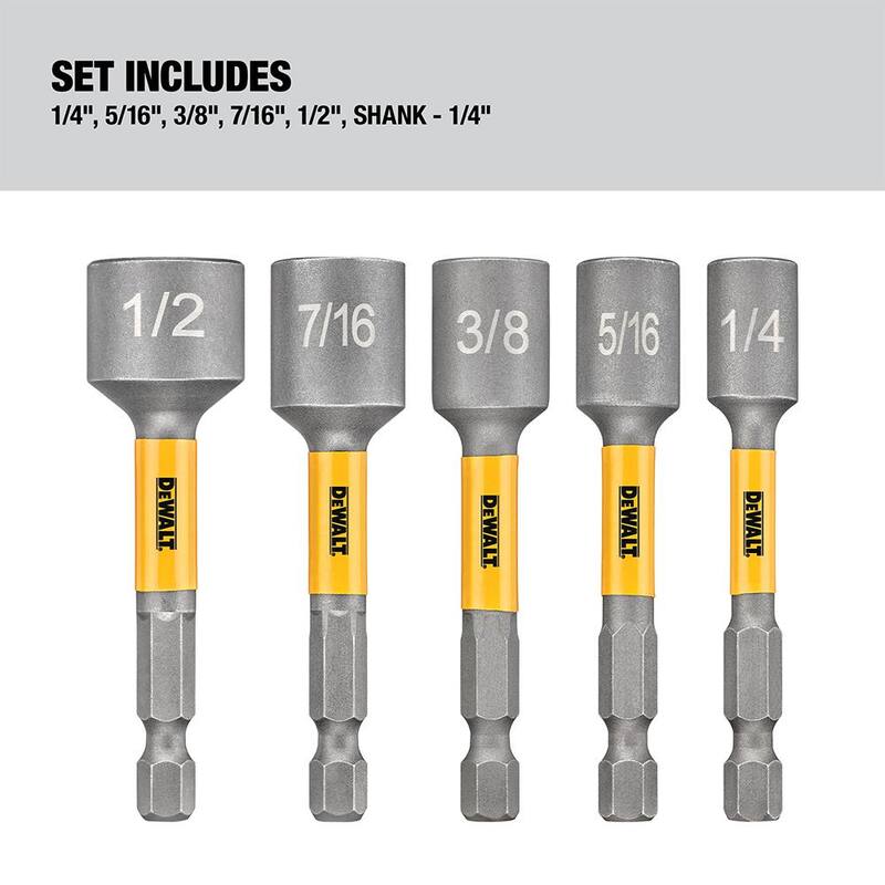 Juego de brocas para conducir tuercas de acero DEWALT MAX IMPACT (5 piezas) - DWATNDMI5