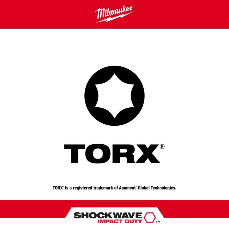 Juego de 7 puntas de inserción de acero de aleación Milwaukee SHOCKWAVE Impact Duty de 1 pulgada, Torx T15 - T40 - 48-32-4615