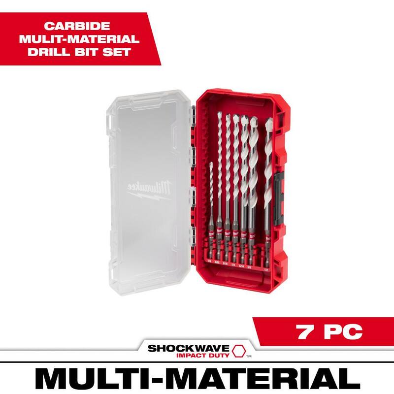 Juego de brocas de percusión de carburo para materiales múltiples Milwaukee SHOCKWAVE (7 piezas) - 48-20-8899