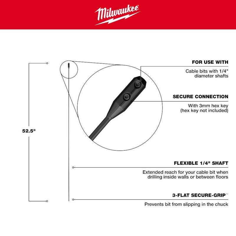 Milwaukee Extensión de Broca de Cable de 1/4 de pulgada x 54 pulgadas - 48-13-8124