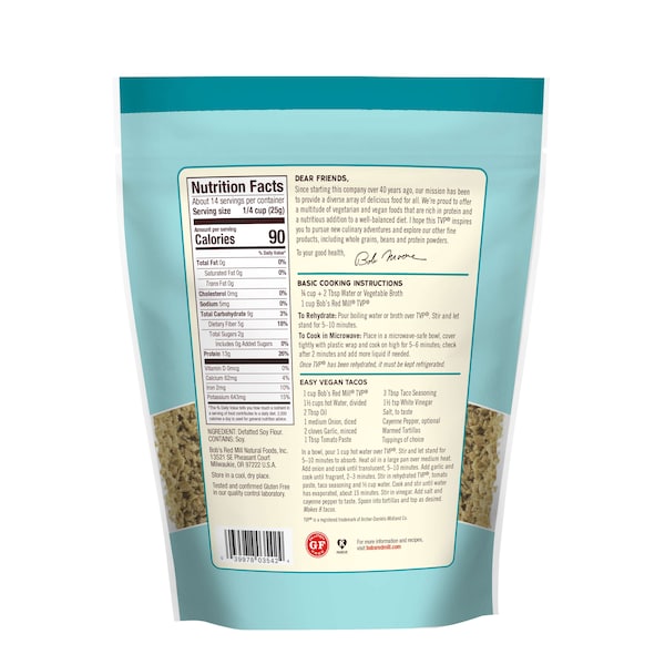 Bobs Red Mill Natural Foods Textured Vegetable Protein 12 oz. Resealable Pouches, PK4 - 1545S124