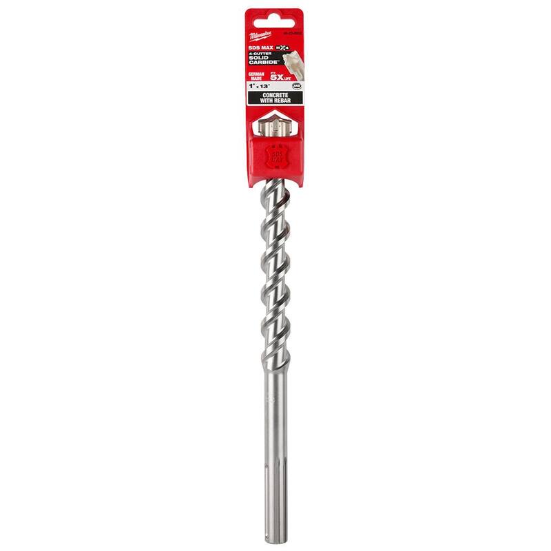 Broca para martillo SDS-MAX de 4 cortes Milwaukee de 1 pulgada x 8 pulgadas x 13 pulgadas - 48-20-8952.