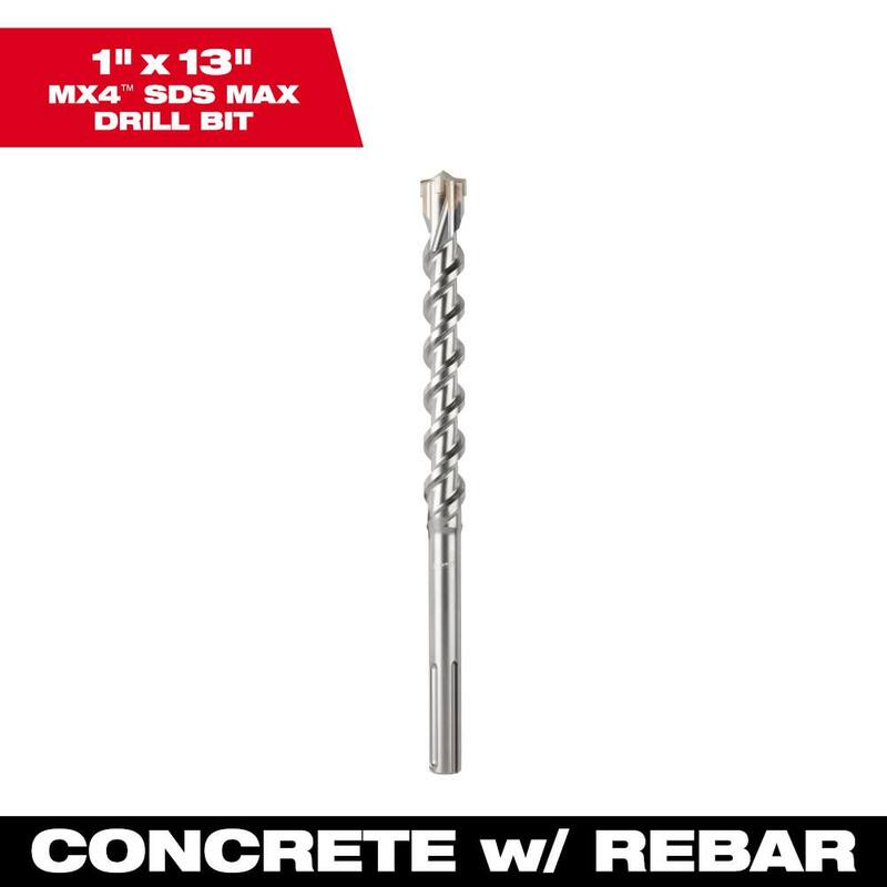 Broca para martillo SDS-MAX de 4 cortes Milwaukee de 1 pulgada x 8 pulgadas x 13 pulgadas - 48-20-8952.