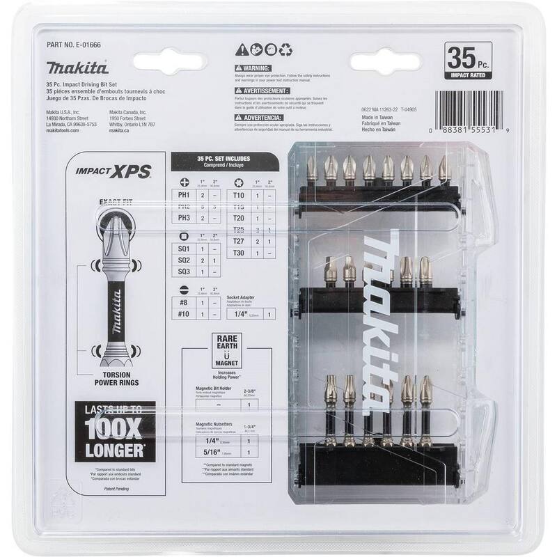 Juego de brocas para taladro de destornillador de acero de aleación clasificado para impacto Makita IMPACT XPS (35 piezas) - E-01666