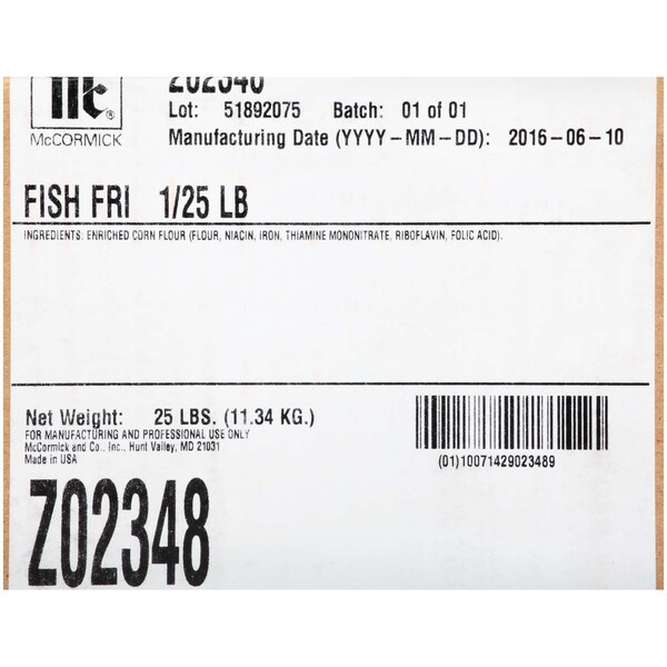 Zatarains Zatarain's Fish Fry Seasoning 25lbs - Z02348