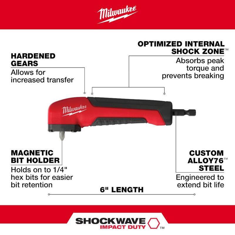 Set de puntas de desarmador de acero de aleación Milwaukee SHOCKWAVE Impact Duty (45 piezas) con adaptador de taladro angular derecho SHOCKWAVE - 48-32-4023-48-32-2390.